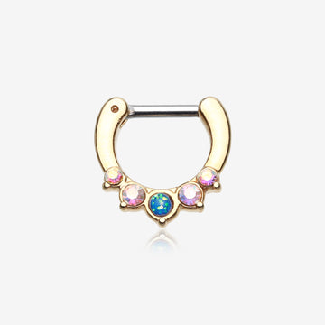 Golden Opal Precia Septum Clicker-Black/Aurora Borealis